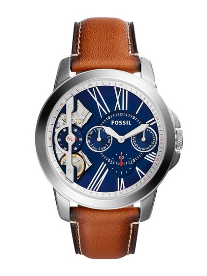 Buy Fossil Men Blue Multifunction Skeleton Dial Watch Me1161 Watches For Men 2406967 Myntra Brown skeleton dial with black hands and index hour markers. myntra