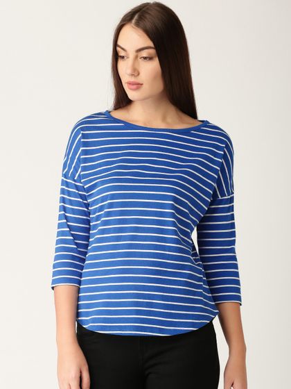 ETHER Blue \u0026 White Striped Round Neck 