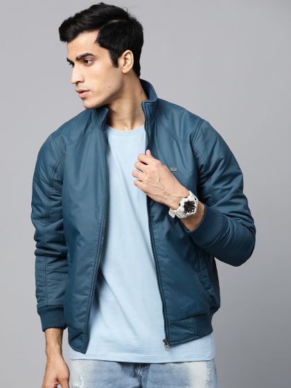 Buy Mast Harbour Men Teal Blue Solid Bomber Jacket Jackets for