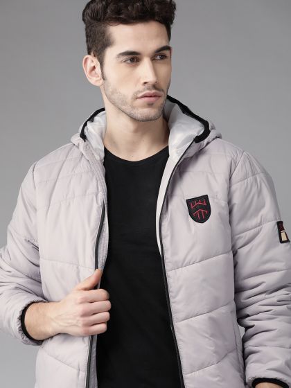 Buy Roadster Men Grey Solid Hooded Padded Jacket - Jackets for Men