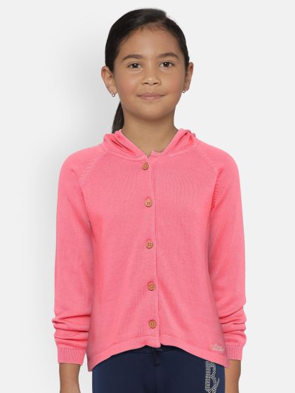Buy Lacoste Girls Pink Solid Cardigan Sweaters for Girls 6553104