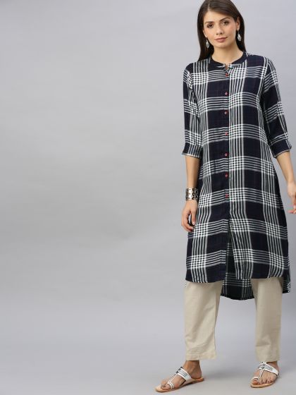 Libas women's checkered straight kurta hot sale