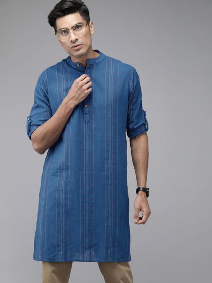 Men Beige Woven Design Kurta - Kurtas 