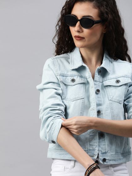 Buy Tokyo Talkies Women Blue Solid Denim Jacket - Jackets for Women  10698740