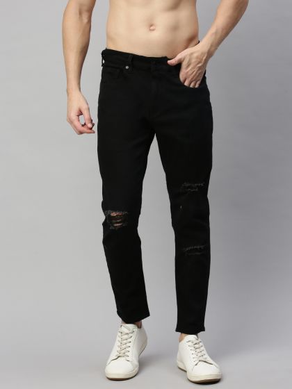 Buy HERE NOW Men Black Ankle Slim Tapered Fit Mid Rise Low