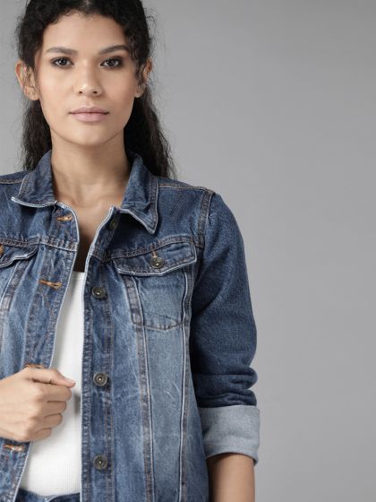 Buy Roadster Women Blue Washed Denim Jacket - Jackets for Women 12178124 |  Myntra