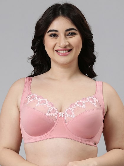 Enamor Non Padded Wire Free Three Fourth Coverage Lacy Bra- Blue