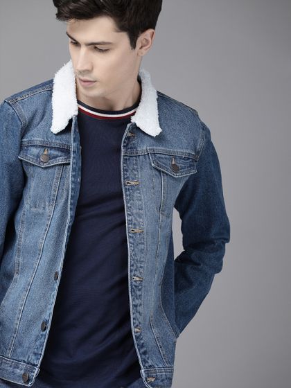 roadster men blue washed denim jacket