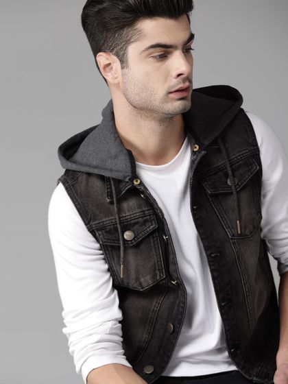 denim half jacket with cap