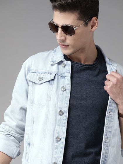 roadster men blue washed denim jacket