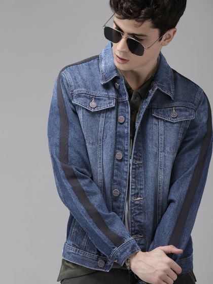 HIGHLANDER Men Blue Solid Denim Jacket 