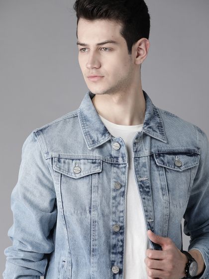 Blue Solid Denim Jacket - Jackets 
