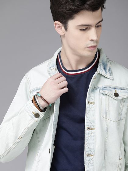 roadster men blue washed denim jacket