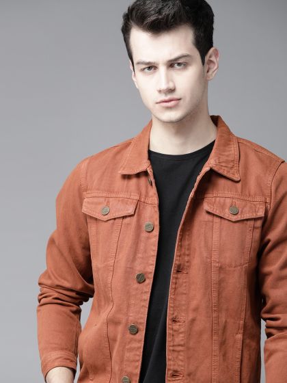 Rust colored jean jacket on sale