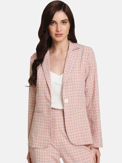 mango pink check blazer