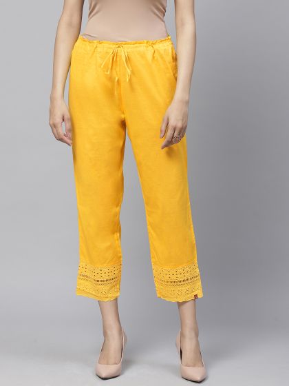 Mustard hotsell cropped trousers