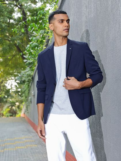 Buy Louis Philippe Permapress Men Black Blue Slim Fit Single