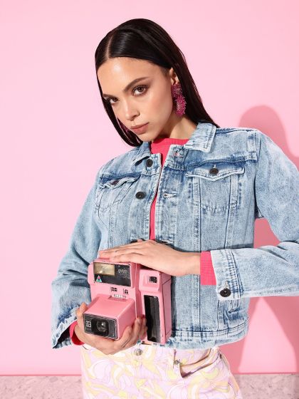 New look pink denim jacket hotsell