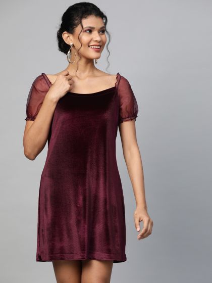 Buy FOREVER 21 Women Taupe Solid Velvet Finish Wrap Dress