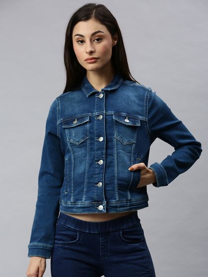 Blue Solid Denim Jacket - Jackets 