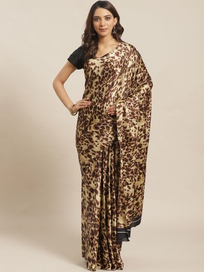 Buy Tikhi Imli Beige Brown Animal Print Saree Sarees For Women 10237653 Myntra
