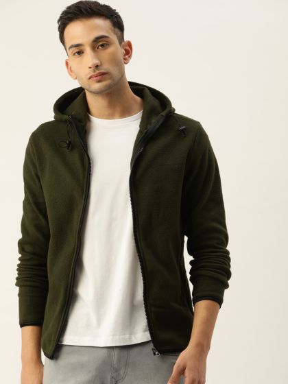 Buy Nike Men Olive Green Solid Hooded Sweatshirt Sweatshirts for