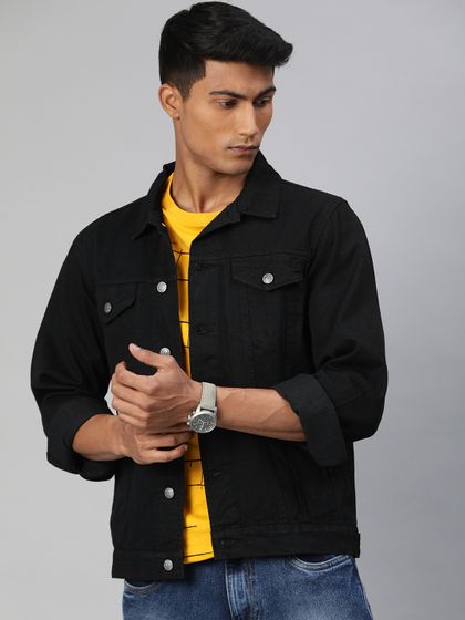 Black Solid Denim Jacket - Jackets 