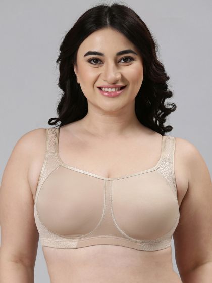 Womens Full Coverage Underwired Plus Size Floral Lace Bra Non Padded  Comfort Bra 38D Beige