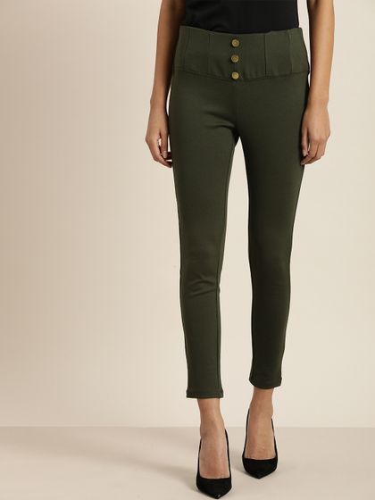 Buy SASSAFRAS Dark Green Jeggings 