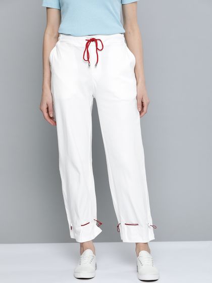 Beige Linen Blend Peg Leg Trousers 