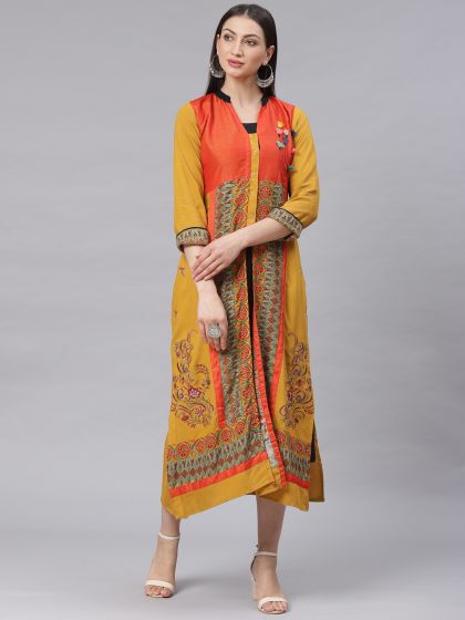 Aks mustard yellow printed maxi dress store
