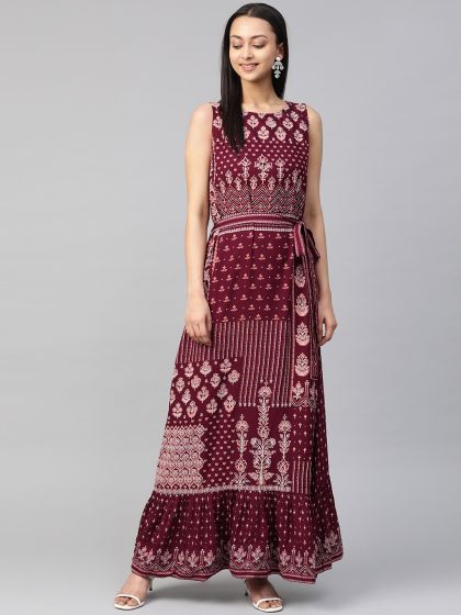 Buy AND Women Green Embroidered A Line Maxi Dress Dresses for