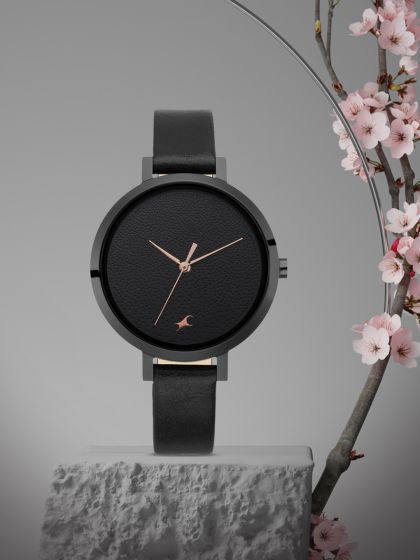 Buy French Connection Women Black Dial Black Leather Straps