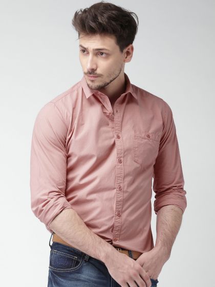 Lee Men's Solid Light Pink Shirts (Slim)
