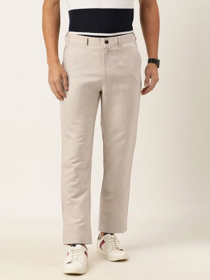 FLUIDIC Flat Trousers Cotton Mens Casual Trouser  Beige