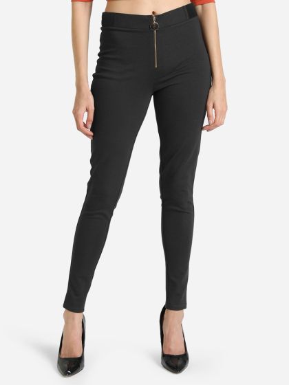 Buy Solid Mid-Rise Skinny Fit Treggings with Elasticated Waistband