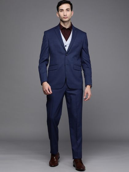 Buy Louis Philippe Men Navy Blue & Beige Slim Fit Single Breasted Checked  Formal Linen Blazer - Blazers for Men 11549848