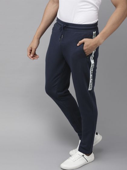Buy FOREVER 21 Men Navy Blue Printed Sweatpants Track Pants for