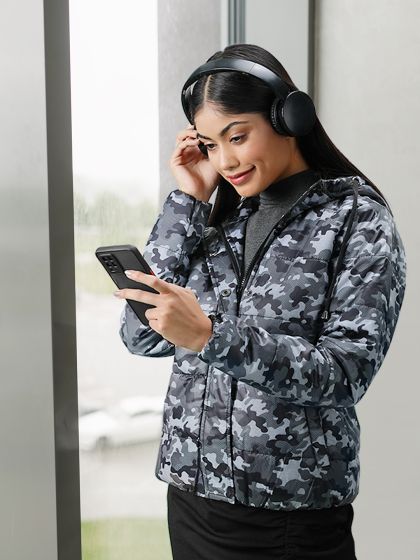 Buy ONLY Women Green Khaki Camouflage Printed Denim Jacket