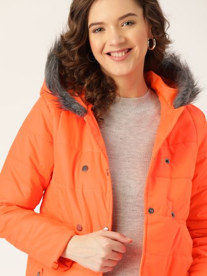 Orange parka 2025 with fur hood