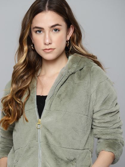 womens green sherpa jacket