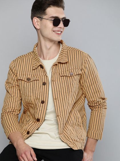 Striped denim jacket mens clearance