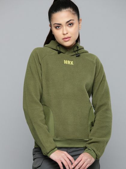 Buy HRX By Hrithik Roshan Women Teal Green Solid Hooded Sweatshirt