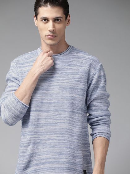 Roadster Men Navy Blue \u0026 Black Striped 