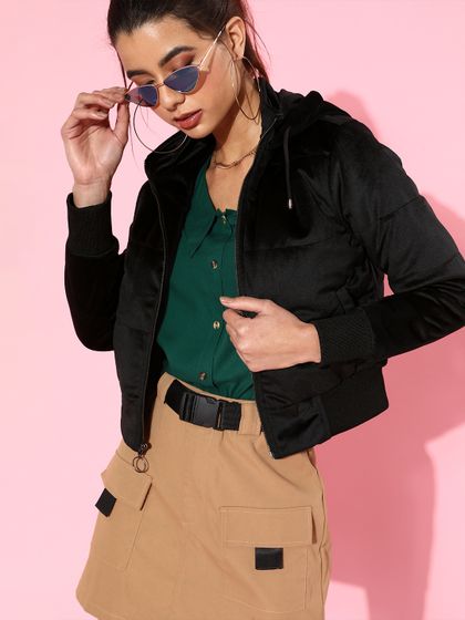 Solid Bomber Jacket - Jackets for Women 