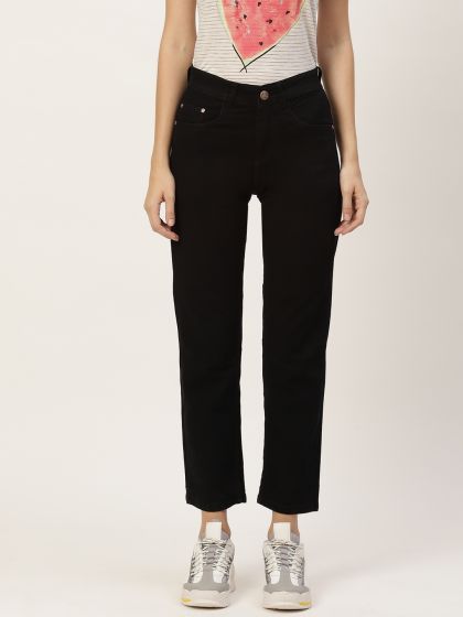 Buy Ether Women Black Mom Tapered Fit High Rise Clean Look Cropped