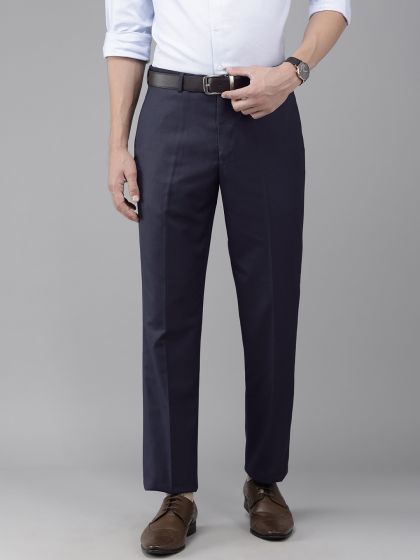 Buy Park Avenue Men Checked Tapered Fit Low Rise Formal Trousers