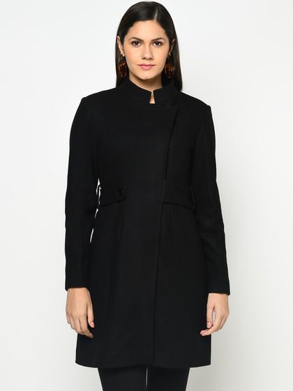 womens grey funnel neck coat