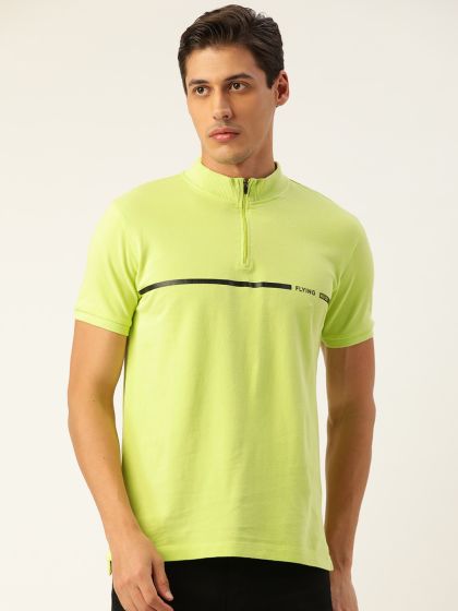 LIME Solid Men High Neck White T-Shirt - Buy LIME Solid Men High