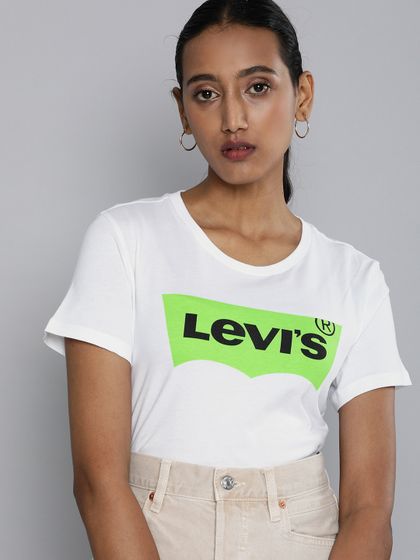 Levis Women White Printed Round Neck 